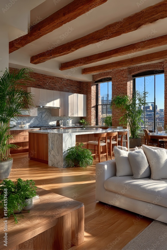 Fototapeta premium Modern loft kitchen and living area