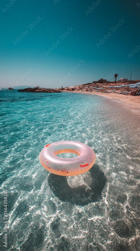 Obraz premium Sunny beach with inflatable ring in clear turquoise water