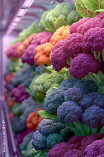 Colorful cauliflower heads arranged vibrant display with fresh