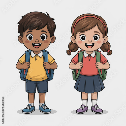 Smiling School Kids in Backpacks