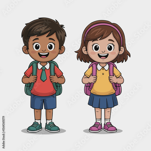 Happy Schoolboy and Schoolgirl with Backpacks