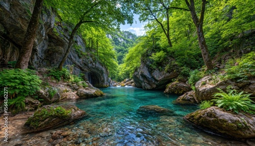 Lush canyon with turquoise river
