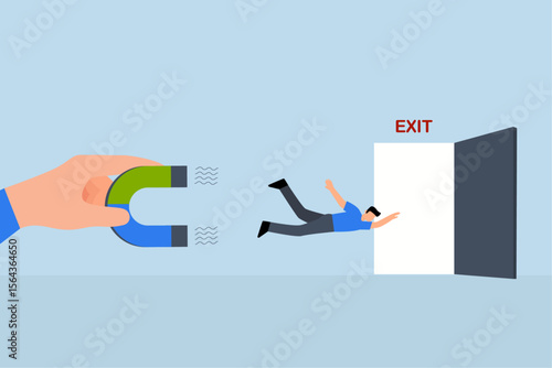 Boss holds magnet to pull resignation letter