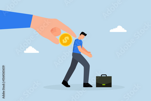 employer hand places coin to motivate businessman office worker