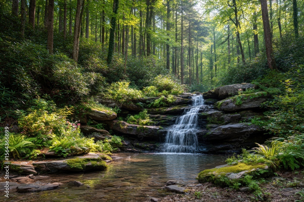 Obraz premium Lush forest waterfall scene