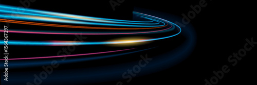 Blue glowing shiny lines effect vector background. Luminous white lines of speed. Light glowing effect. Light trail wave, fire path trace line and incandescence curve twirl.
