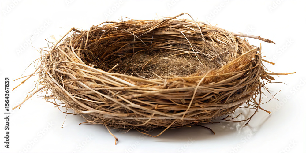 Obraz premium This nest is crafted from intertwined twigs and grass, demonstrating the skill of birds in building safe spaces for their eggs. The organic materials highlight nature's beauty and creativity