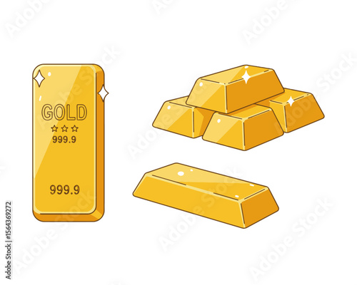 Collection of Gold Bars for Wealth and Investment. Collection of gold bars: a large inscribed bar, a stack of four, and a single bar. Symbolizes wealth & investment.