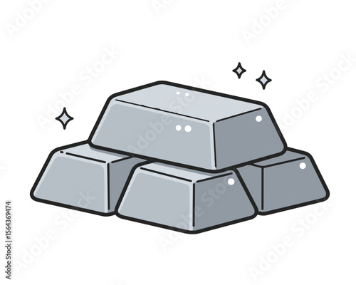  Stack of Shining Silver or Aluminum Ingots. Illustration of three shiny silver or aluminum ingots/bars, symbolizing valuable metals, raw materials, or investment.