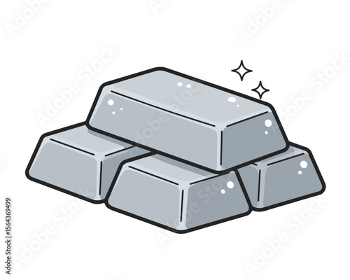 Stack of Shining Silver or Aluminum Ingots. Illustration of three shiny silver or aluminum ingots/bars, symbolizing valuable metals, raw materials, or investment.