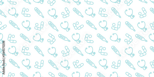 Seamless Pattern of Medical Icons Background Design.
医療アイコンのシームレスパターン　背景素材