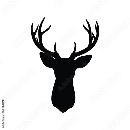 Majestic Deer Head Silhouette, Wildlife Antlers, Hunting and Nature Symbol Vector
