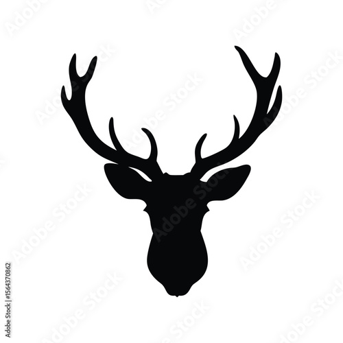 Majestic Deer Head Silhouette, Wildlife Antlers, Hunting and Nature Symbol Vector