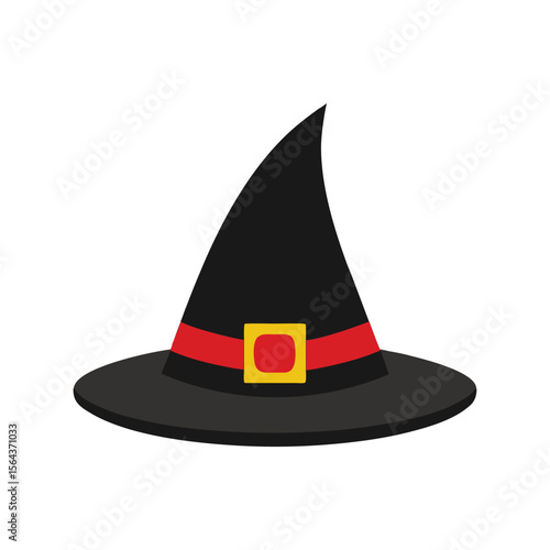  Classic Witch Hat Vector Illustration, Halloween Costume Accessory with Buckle and Band

