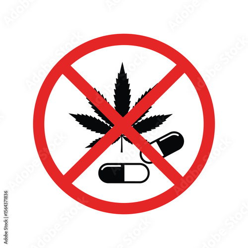 No drugs allowed sign, forbidden, substance abuse, no marijuana, illegal narcotics warning