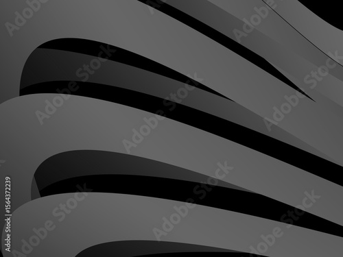 A background of dark gray bands curve and overlap with soft gradients on a deep black background, creating the illusion of depth and abstract movement.