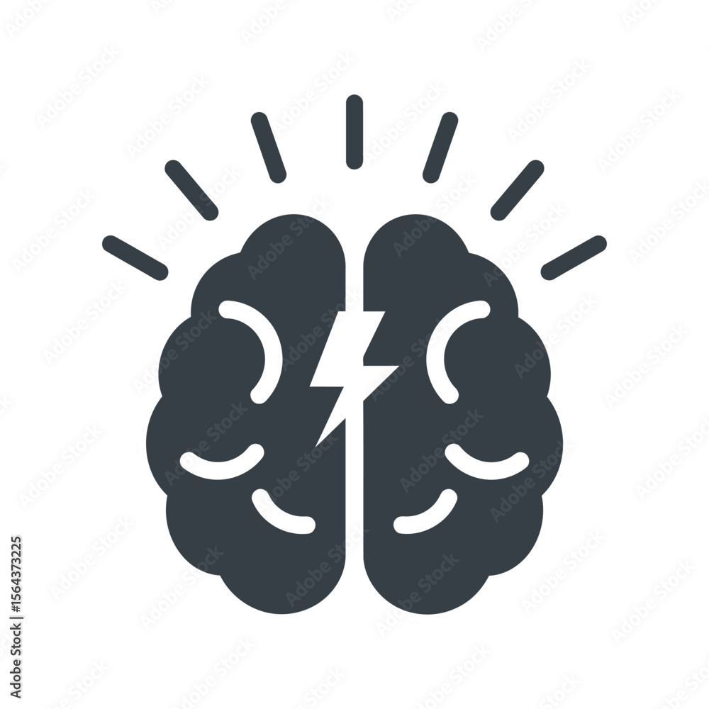 Obraz premium Brain with lightning bolt, idea, creativity, innovation, intelligence, brainstorm, smart mind