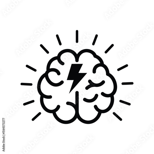 Brain with lightning bolt, idea, creativity, innovation, intelligence, brainstorm, smart mind