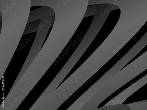 A background of dark gray bands curve and overlap with soft gradients on a deep black background, creating the illusion of depth and abstract movement.