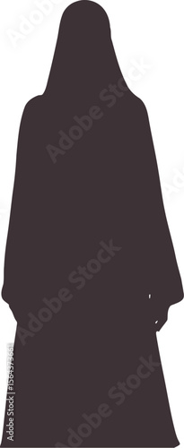 Silhouette of a dark brown abaya garment with a hood isolated on a white background dress clothing