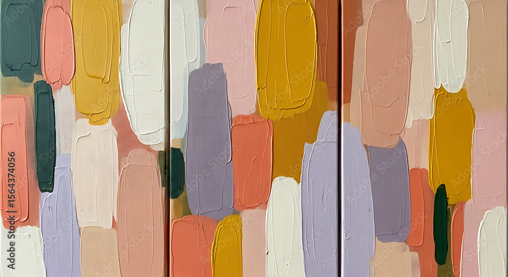 Naklejka premium Abstract painted canvas art with textured brushstrokes featuring pastel and earth tone colors