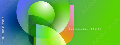 Abstract vibrant shapes overlap. Gradient colors blend, creating modern visual effect. Green dominates right side, blue left.