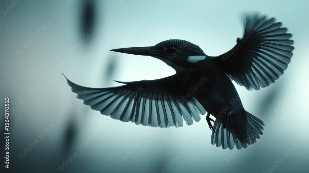 Fototapeta premium Flying Bird with Open Wings Against Soft Background
