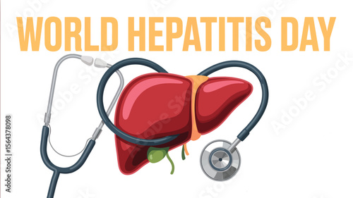 World hepatitis day banner with liver and stethoscope on a red background illustration design view