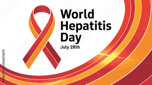 World hepatitis day july twenty eighth with ribbon and curved lines on a white background design graphic