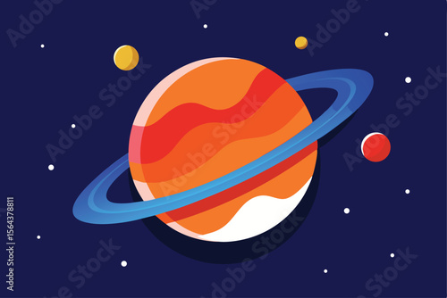 Colorful Saturn Illustration A vibrant depiction of Saturn against a backdrop of sparkling stars in a minimalist design.