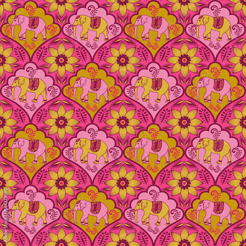 popular elephant pattern in asian style this elephant graphic is fashionable in thailand india and south east asia and this elephant and baby elephant can be for textile industry and any package 