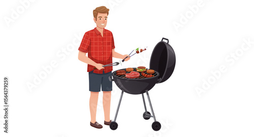 young man with a barbecue