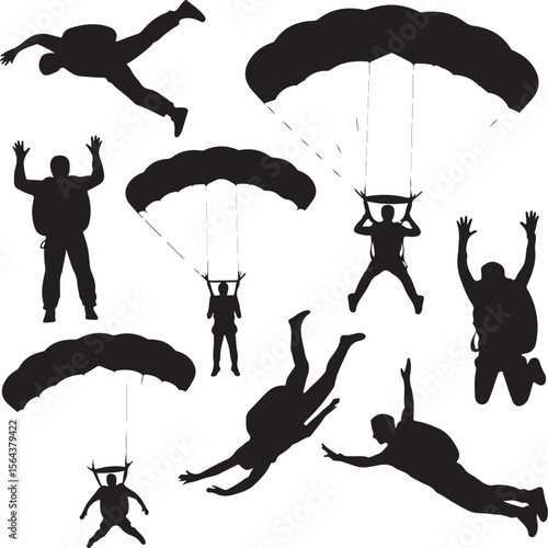 Skydiver in Freefall Silhouette

Parachuting Adventure Vector Design

Extreme Skydiving Action Illustration

High Altitude Parachute Jump Silhouette

Adrenaline Rush Skydiver Art