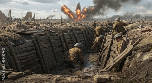 Trench warfare, explosion