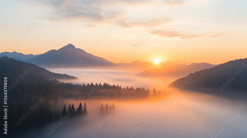 A breathtaking sunrise over misty mountains and valleys, showcasing nature's beauty and tranquility at dawn. A breathtaking sunrise over misty mountains and valleys, showcasing nature's beauty and tranquility at dawn.