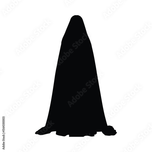 Black silhouette of a woman in a long abaya dress with a hood on a white background vector