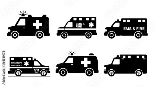  Collection of Black Silhouette Ambulances and Emergency Vehicles