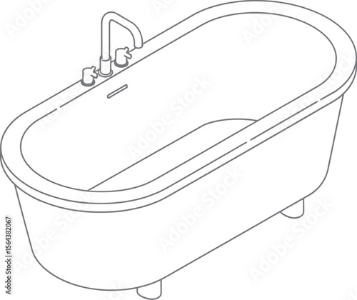 Isometric illustration of a bathtub with faucet on a white background