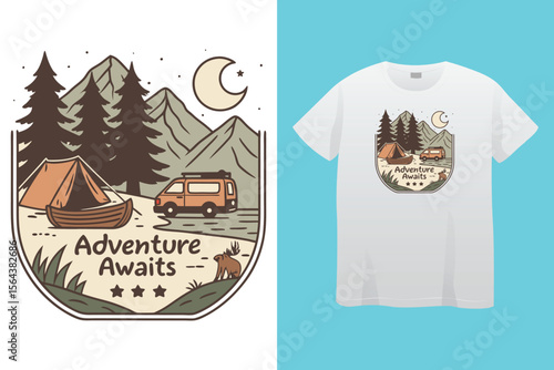 Amazing camping the campers club, vector typography men's black t-shirt design