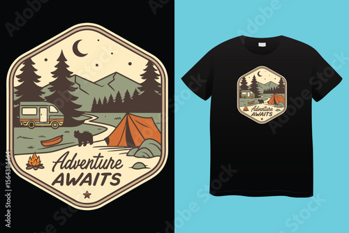 Amazing camping the campers club, vector typography men's black t-shirt design