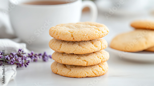 Wallpaper Mural A stack of freshly baked cookies with a cup of tea, perfect for a cozy afternoon snack or dessert. Torontodigital.ca