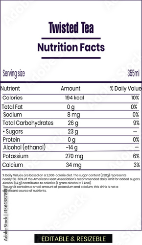 Twisted Tea nutrition facts,Twisted tea calories ,nutrition facts sugar
