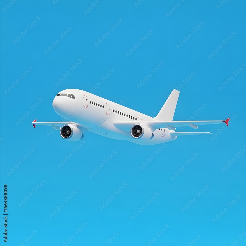 Obraz premium White Airplane in Flight Against a Blue Sky Stock Photo