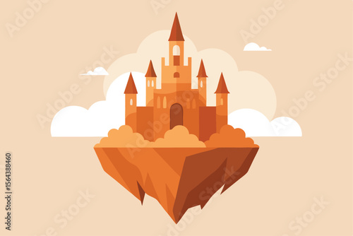 Whimsical Floating Castle Vector Illustration An Enchanted Fantasy Scene on a Dreamy Island