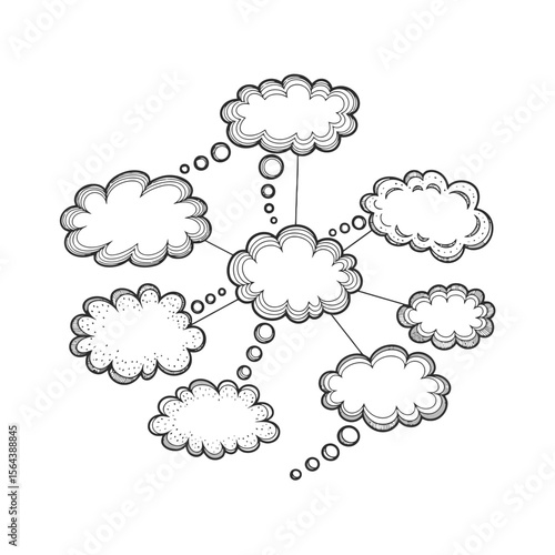 Hand-drawn cloud network illustration for brainstorming, mind mapping, and interconnected ideas
