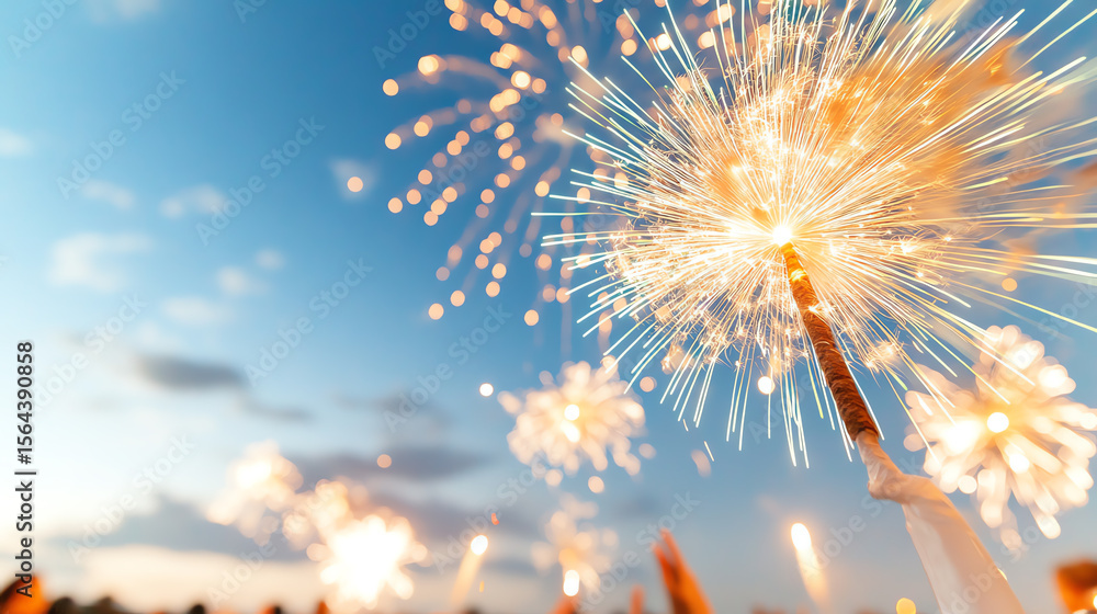 Obraz premium Colorful fireworks illuminating the night sky, capturing the joy and excitement of celebrations and festive gatherings.