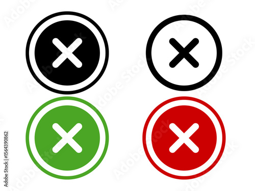 Cross Icon Vector Design Set Black White Green Red
