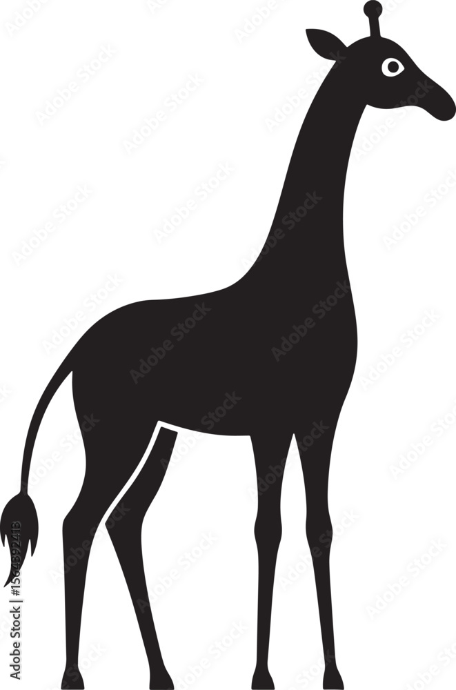 Fototapeta premium black giraffe silhouette standing on white background isolated on white background