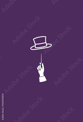 Minimalist icon of a magician's hand elegantly balancing a top hat on one finger, symbolizing magic, illusion, skill, and entertainment performance.
