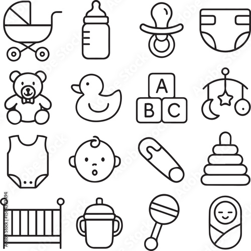Baby Care Line Icon Set